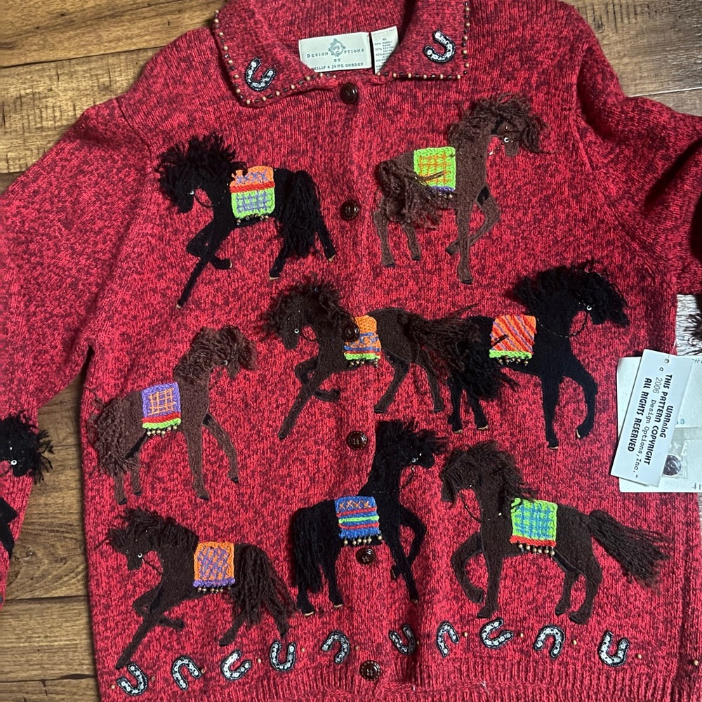 Designs Options By Gordon ~ X-Large ~ Red/Brown ~ Western/ Horse ~ Sweater ~ New - Picture 3 of 16